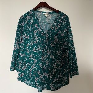 Green Floral Print Blouse